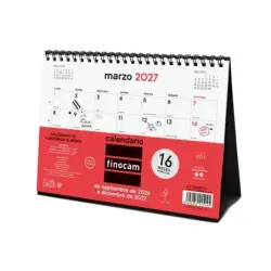 Finocam Neutro Calendario de Sobremesa - 16 Meses - Mes Vista - Formato S - 210x150mm - Espiral Doble Metalica - Papel de 120g/m