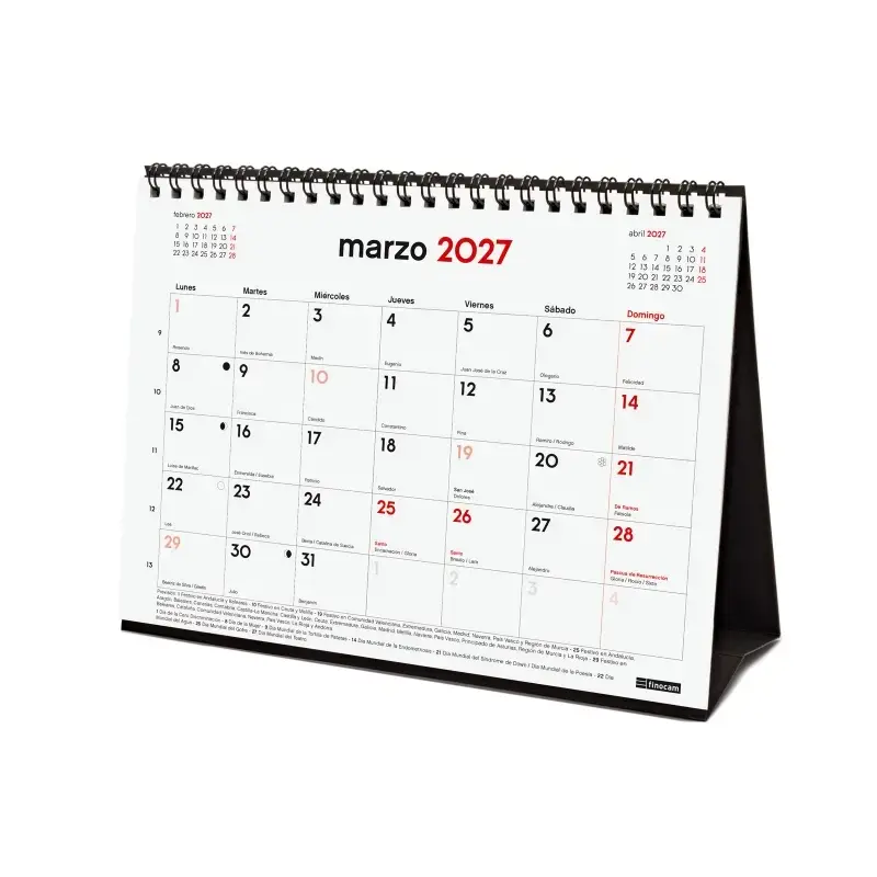 Finocam Neutro Calendario de Sobremesa - 16 Meses - Mes Vista - Formato S - 210x150mm - Espiral Doble Metalica - Papel de 120g/m