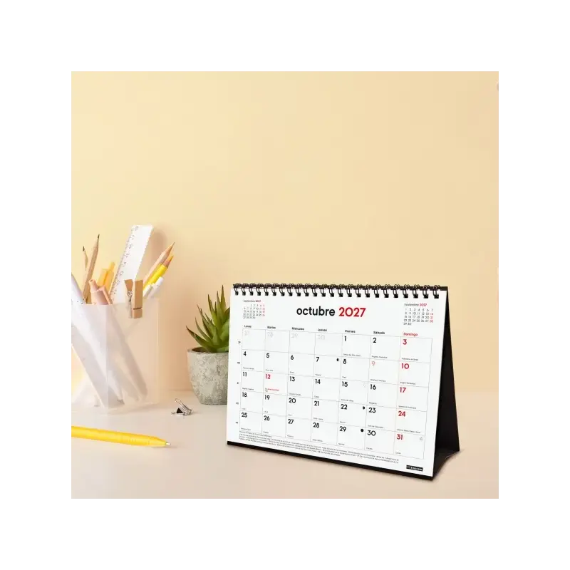 Finocam Neutro Calendario de Sobremesa - 16 Meses - Mes Vista - Formato S - 210x150mm - Espiral Doble Metalica - Papel de 120g/m