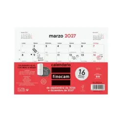 Finocam Neutro Bloc Calendario con Iman - 16 Meses - Mes Vista - Formato S - 210x150mm - Listado de Festivos - Papel de 120g/m2