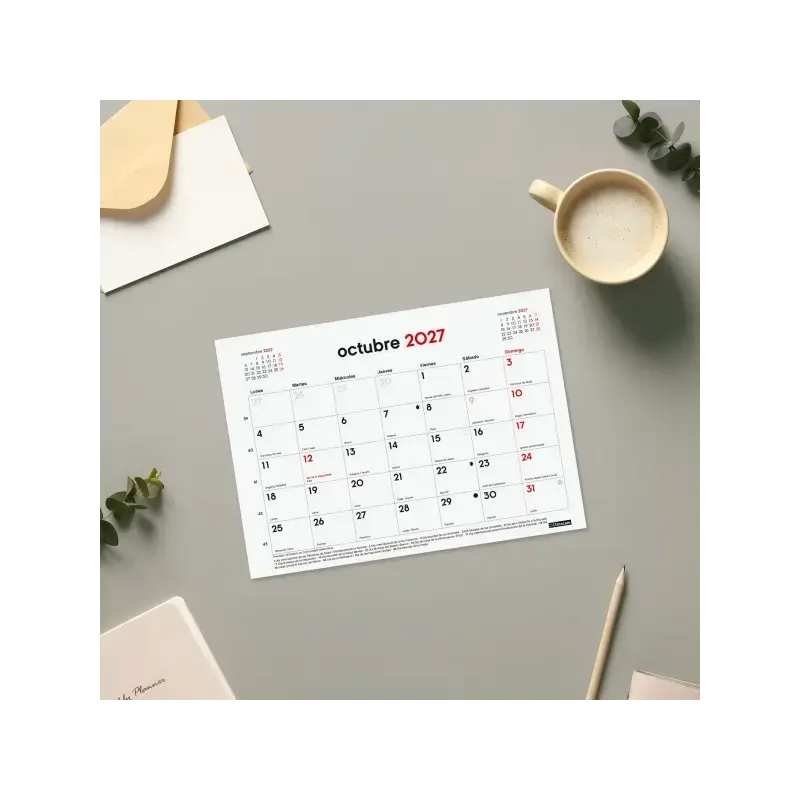 Finocam Neutro Bloc Calendario con Iman - 16 Meses - Mes Vista - Formato S - 210x150mm - Listado de Festivos - Papel de 120g/m2