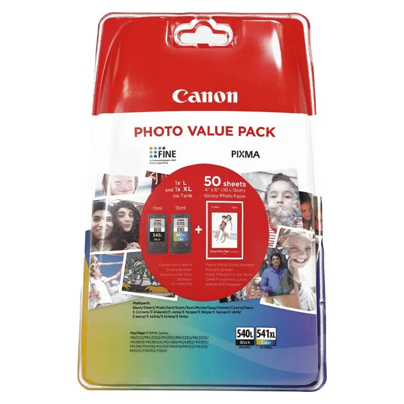 Pack 2 Canon PG-540L / CLI-541XL Cartuchos Originales + Papel Fotográfico | Ahorro Imprimiendo