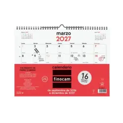 Finocam Neutro Calendario de Pared - 16 Meses - Mes Vista - Formato L - 340x240mm - Espiral Doble Metalica - Papel de 120g/m2 -