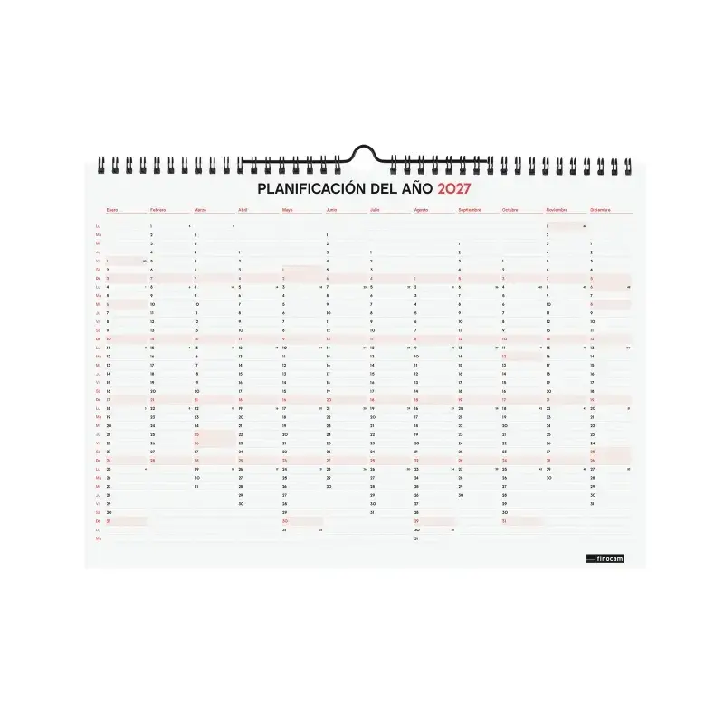 Finocam Neutro Calendario de Pared - 16 Meses - Mes Vista - Formato L - 340x240mm - Espiral Doble Metalica - Papel de 120g/m2 -