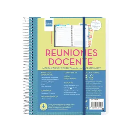 Finocam Organizacion Planificador de Reuniones sin Fechar para Docentes - Formato 4º - 155x212mm - Tapas de Polipropileno - Pape