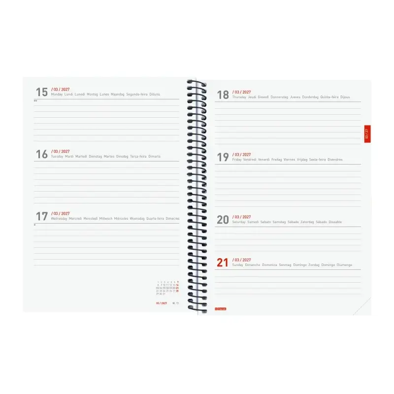 Finocam Espiral Agenda Internacional - 18 Meses - Semana Vista Horizontal - Formato E10 - 155x212mm - Tapas de Polipropileno - P
