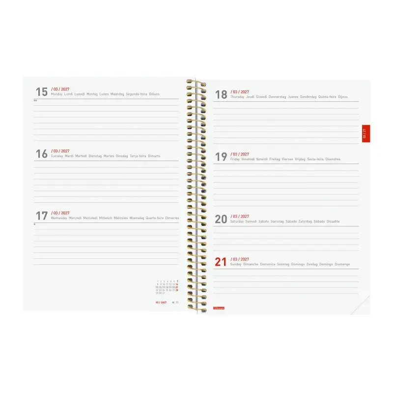 Finocam Espiral Agenda Internacional - 18 Meses - Semana Vista Horizontal - Formato E10 - 155x212mm - Tapas de Polipropileno - P