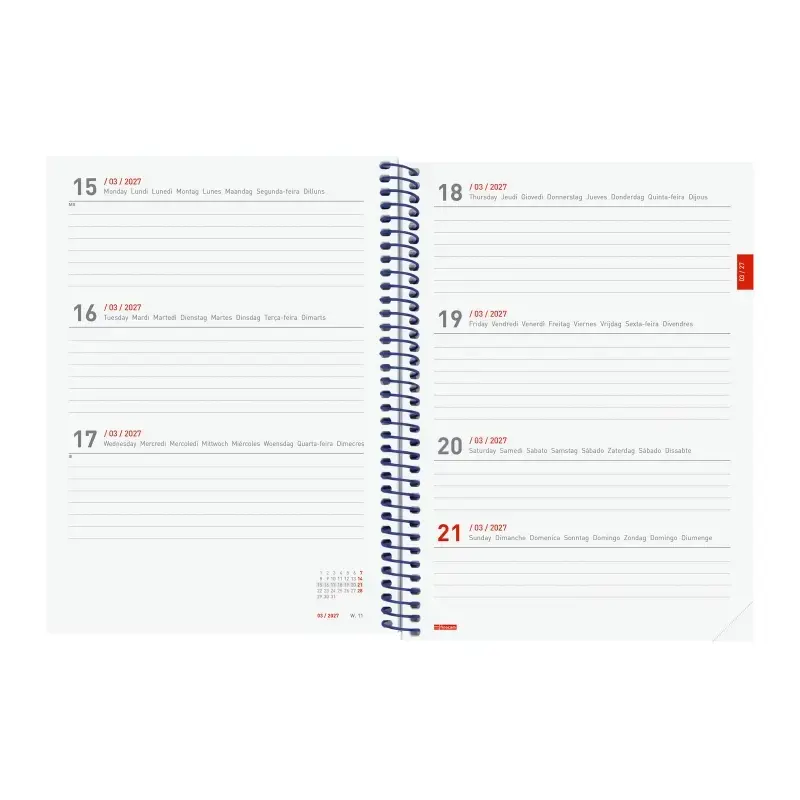 Finocam Espiral Agenda Internacional - 18 Meses - Semana Vista Horizontal - Formato E10 - 155x212mm - Tapas de Polipropileno - P
