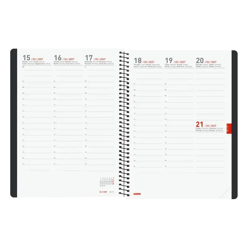 Finocam Ikon Agenda de Espiral Internacional - 16 Meses - Semana Vista Vertical - Formato E10 - 155x212mm - Tapas de PP - Papel
