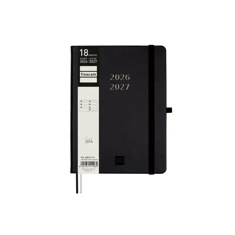 Finocam Minimal Agenda de Tapa Dura Internacional - 18 Meses - Semana Vista Horizontal - Formato M5 - 140x190mm - Papel Crema de