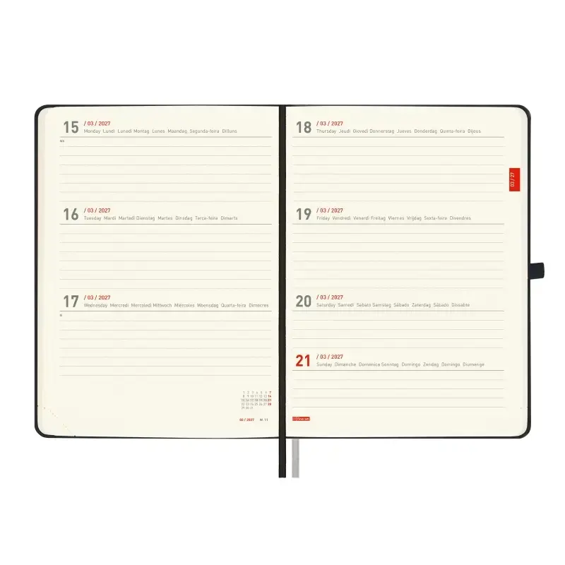 Finocam Minimal Agenda de Tapa Dura Internacional - 18 Meses - Semana Vista Horizontal - Formato M5 - 140x190mm - Papel Crema de