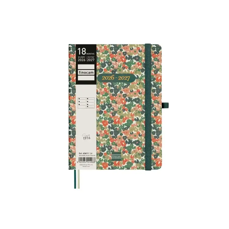 Finocam Minimal Agenda de Tapa Dura Internacional - 18 Meses - Semana Vista Horizontal - Formato M5 - 140x190mm - Papel Crema de
