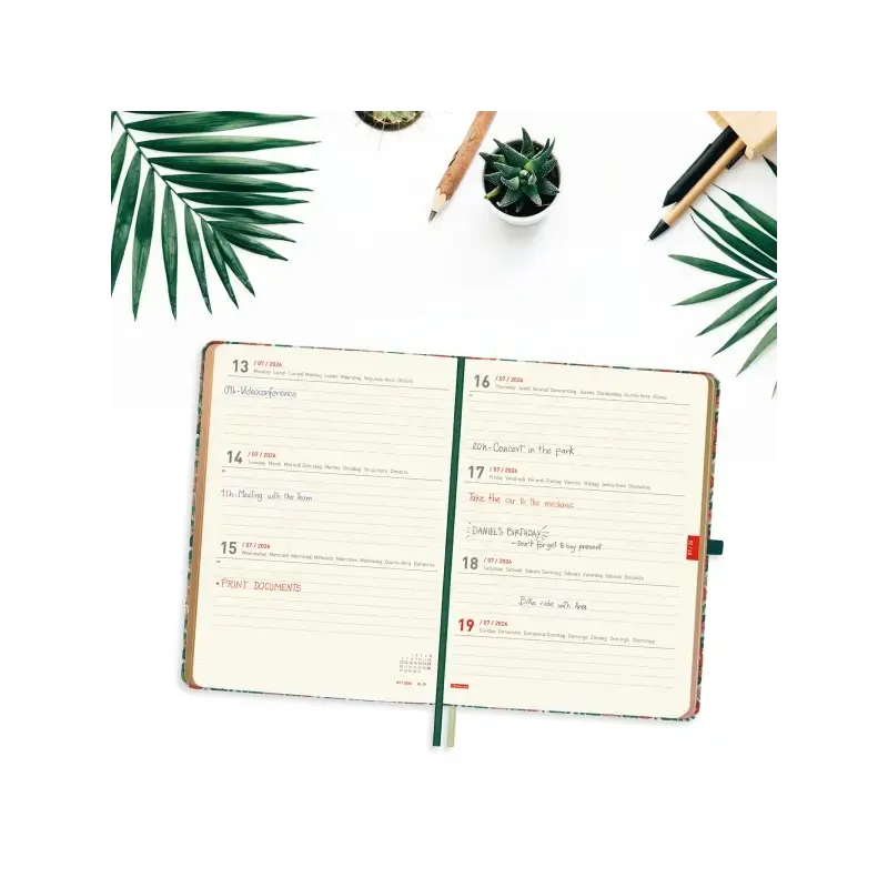 Finocam Minimal Agenda de Tapa Dura Internacional - 18 Meses - Semana Vista Horizontal - Formato M5 - 140x190mm - Papel Crema de