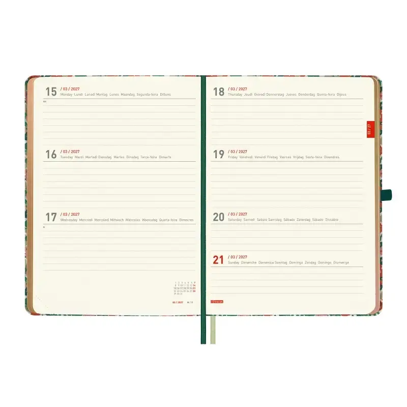 Finocam Minimal Agenda de Tapa Dura Internacional - 18 Meses - Semana Vista Horizontal - Formato M5 - 140x190mm - Papel Crema de