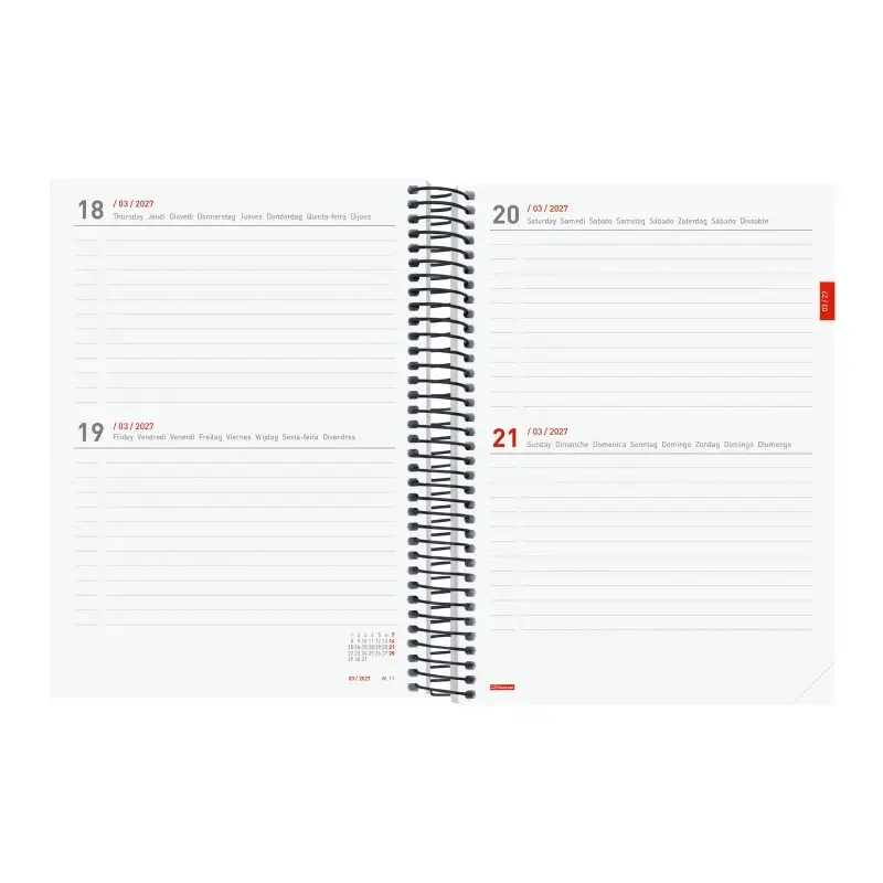 Finocam Espiral Agenda Internacional - 18 Meses - 2 Dias por Pagina - Formato E10 - 155x212mm - Tapas de Polipropileno - Papel d