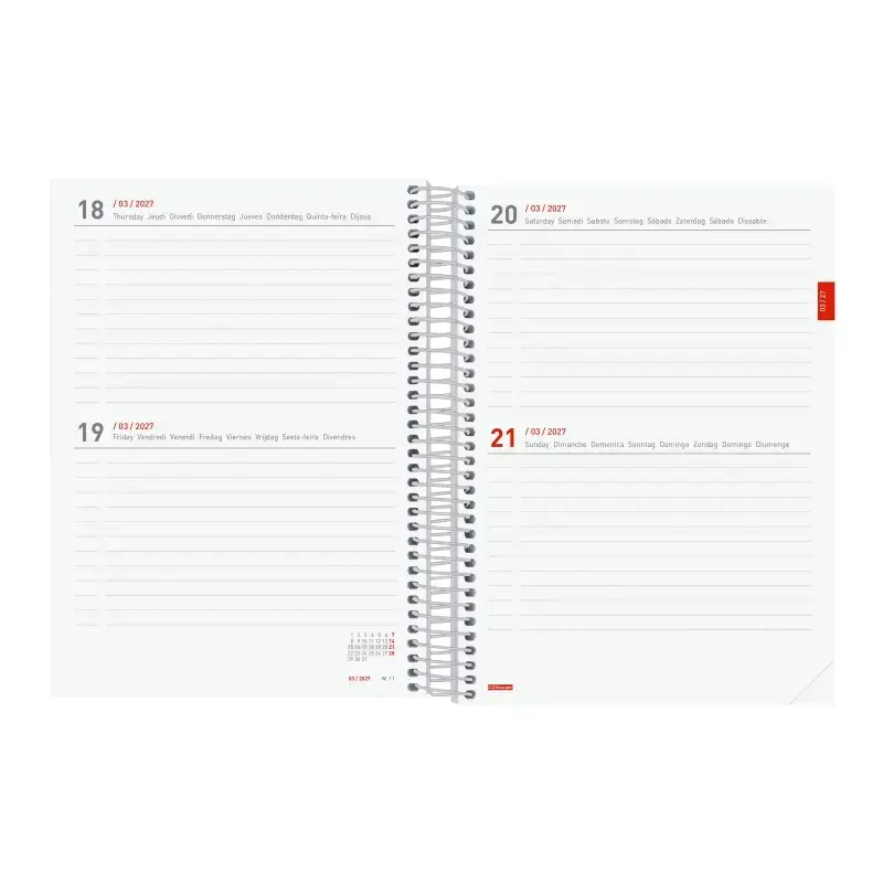 Finocam Espiral Agenda Internacional - 18 Meses - 2 Dias por Pagina - Formato E10 - 155x212mm - Tapas de Polipropileno - Papel d