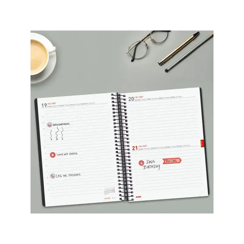 Finocam Ikon Agenda de Espiral Internacional - 16 Meses - 1 Dia por Pagina - Formato E10 - 155x212mm - Tapas de Polipropileno -