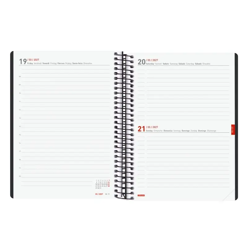 Finocam Ikon Agenda de Espiral Internacional - 16 Meses - 1 Dia por Pagina - Formato E10 - 155x212mm - Tapas de Polipropileno -