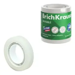 ErichKrause Cinta Adhesiva Invisible 12mmx20m - Superficie Mate - Apta para Escribir Encima - Transparente | Ahorro Imprimiendo