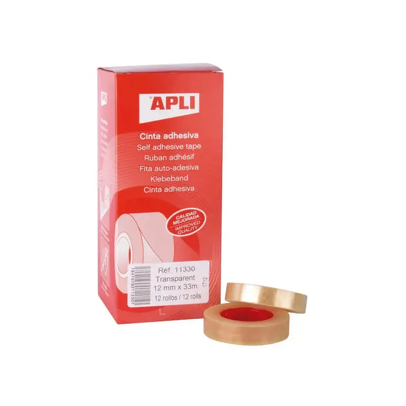 Apli Cinta Adhesiva Transparente 12mm x 33m - Resistente al Agua y a la Intemperie - Facil de Cortar y Aplicar - Ideal para Manu