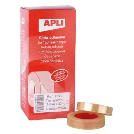 Apli Cinta Adhesiva Transparente 12mm x 33m - Resistente al Agua y a la Intemperie - Facil de Cortar y Aplicar - Ideal para Manu