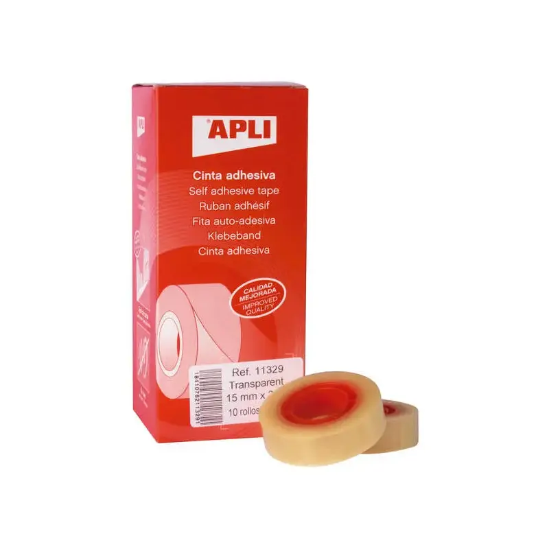 Apli Cinta Adhesiva Transparente 15mm x 33m - Resistente al Agua y a la Intemperie - Facil de Cortar con las Manos - Ideal para