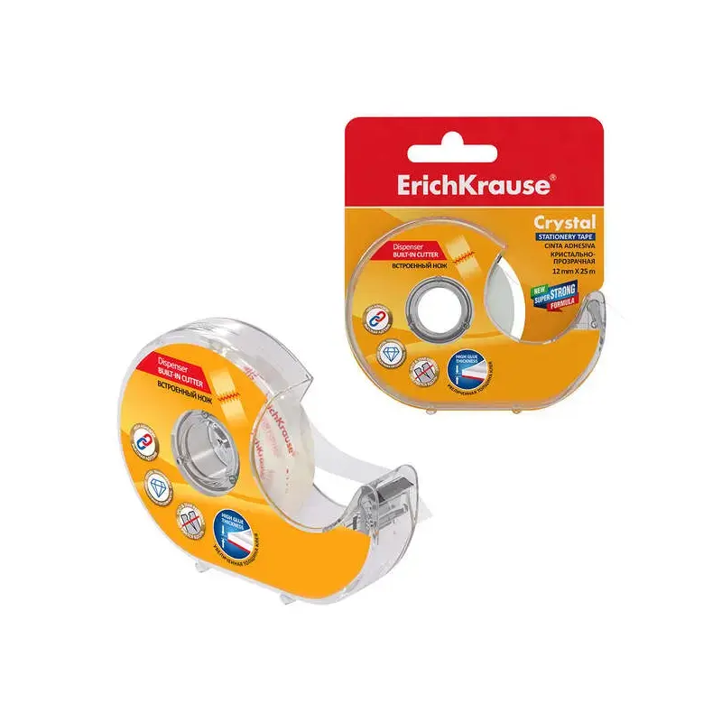 Erichkrause Cinta Adhesiva con Aplicador Crystal - 12mmx25m - Facil de Usar - Transparente | Ahorro Imprimiendo