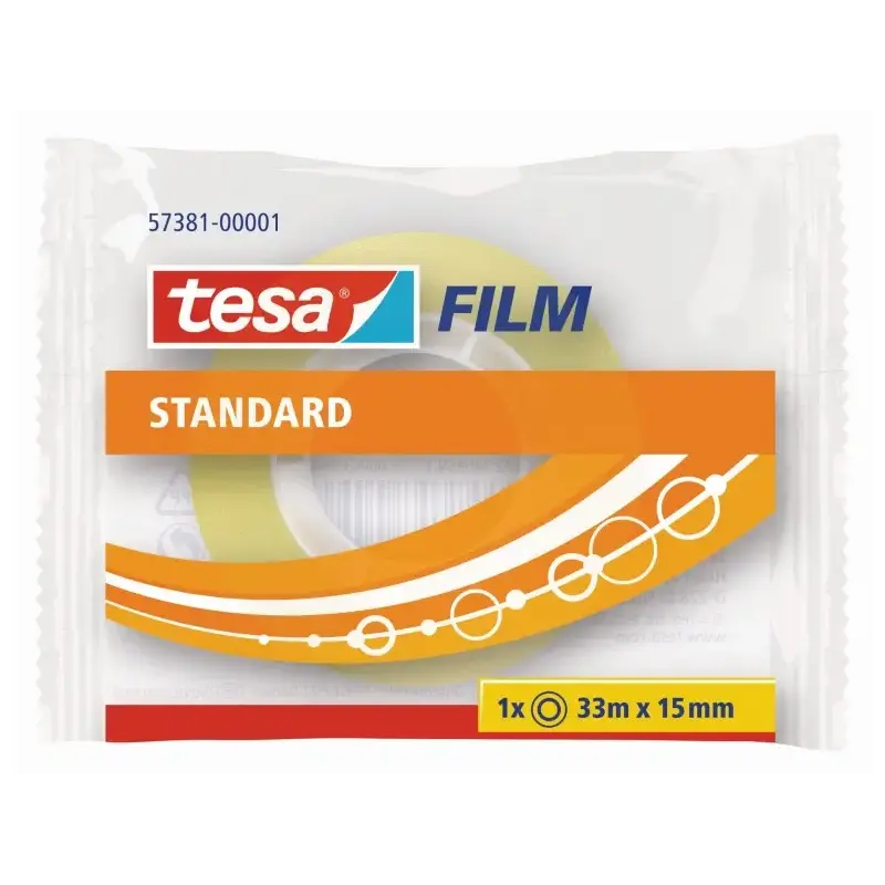 Tesa Tesafilm Standard Cinta Autoadhesiva Transparente 15mmx33m - Buena Adherencia y Alta Resistencia a la Luz UV - Sin PVC | Ah