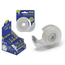 Bismark Cinta Adhesiva Invisible 19mmx33m con Portarrollos - Cuerpo de Plastico - Ideal para Uso Escolar - Transparente | Ahorro