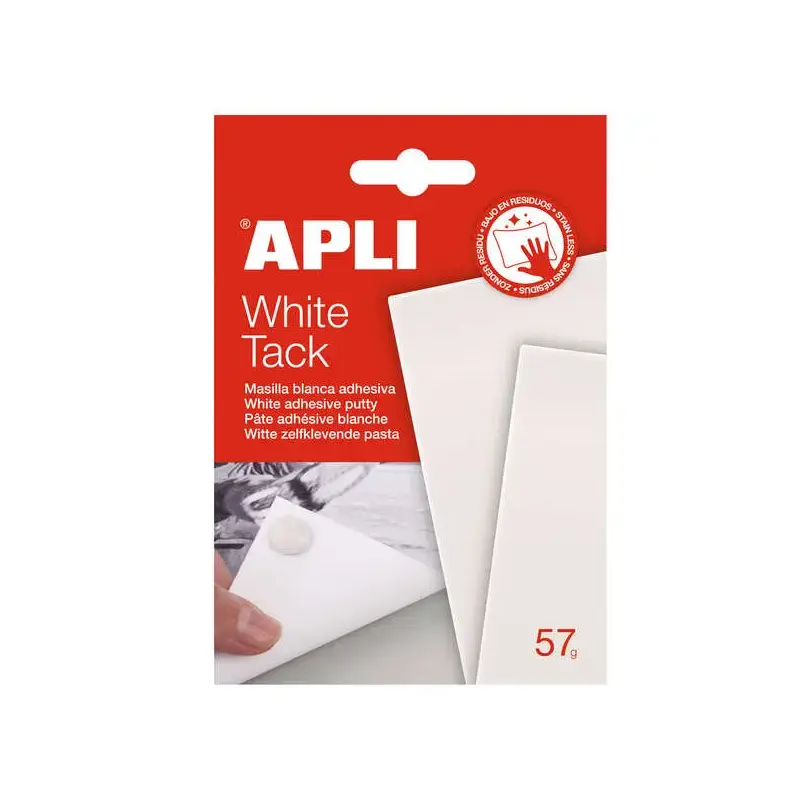 Apli Tack Masilla Blanca 57g - Adhesivo Reutilizable - No Deja Residuos - Facil de Moldear - Blanco | Ahorro Imprimiendo