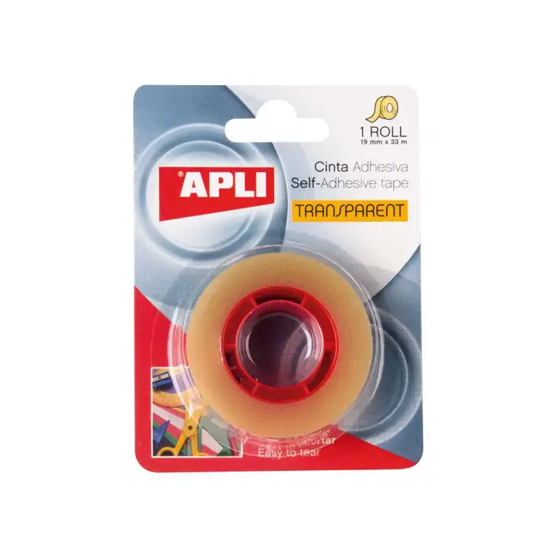 Apli Cinta Adhesiva Transparente 19mm x 33m - Resistente al Agua y a la Humedad - Facil de Cortar con las Manos - Ideal para Uso