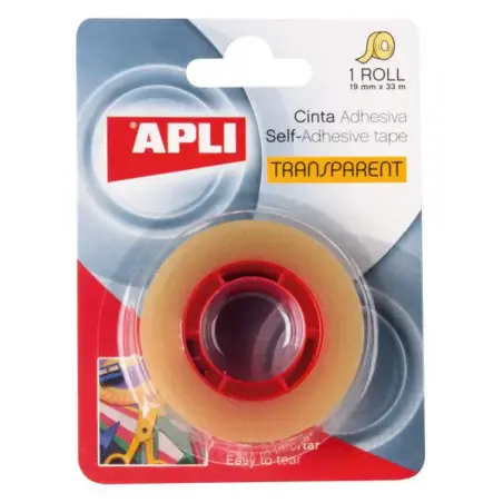 Apli Cinta Adhesiva Transparente 19mm x 33m - Resistente al Agua y a la Humedad - Facil de Cortar con las Manos - Ideal para Uso