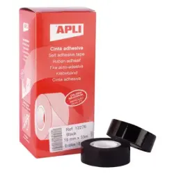 Apli Cinta Adhesiva Negra 19mm x 33m - Resistente al Agua y a la Intemperie - Facil de Cortar con las Manos - Ideal para Uso en