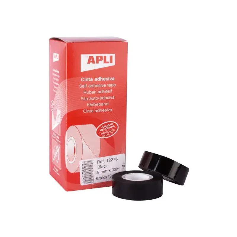 Apli Cinta Adhesiva Negra 19mm x 33m - Resistente al Agua y a la Intemperie - Facil de Cortar con las Manos - Ideal para Uso en