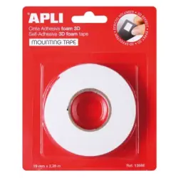 Apli Cinta Adhesiva Doble Cara Foam 3D 19mm x 2.28m - Adhesion Fuerte y Duradera - Ideal para Manualidades y Decoracion - Color