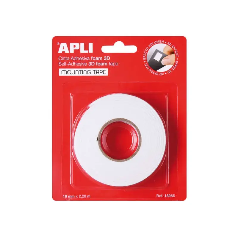 Apli Cinta Adhesiva Doble Cara Foam 3D 19mm x 2.28m - Adhesion Fuerte y Duradera - Ideal para Manualidades y Decoracion - Color