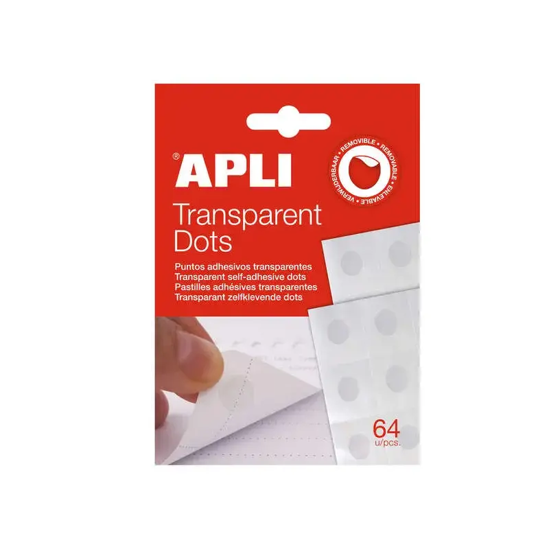 Apli Pack de 64 Puntos Adhesivos Removibles - Adhesivo Removible - Facil de Usar - Ideal para Manualidades y Oficina - Transpare