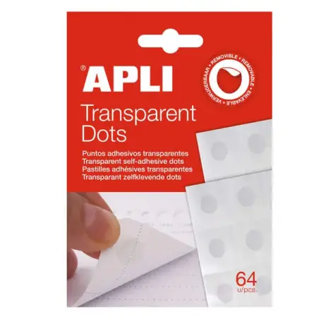 Apli Pack de 64 Puntos Adhesivos Removibles - Adhesivo Removible - Facil de Usar - Ideal para Manualidades y Oficina - Transpare