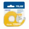 Milan Portarrollos con Cinta Adhesiva de Doble Cara - Hoja de Corte Metalica - 15mm x 10m - Color Amarillo | Ahorro Imprimiendo