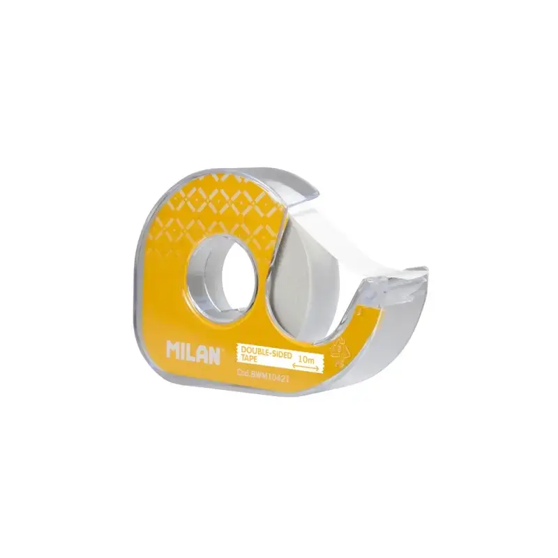 Milan Portarrollos con Cinta Adhesiva de Doble Cara - Hoja de Corte Metalica - 15mm x 10m - Color Amarillo | Ahorro Imprimiendo
