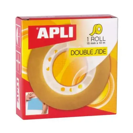 Apli Cinta Adhesiva de Doble Cara 15 mm x 10 m - Transparente | Ahorro Imprimiendo