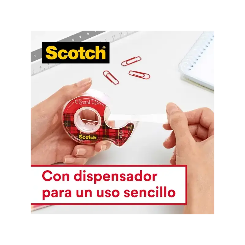 Scotch Crystal Cinta Adhesiva 12mm x 10m - Incluye Dispensador - Supertransparente | Ahorro Imprimiendo