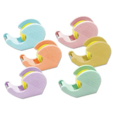 Bismark Pack de Portarrollos con 2 Cintas Adhesivas 19mmx33m - Cuerpo de Plastico - Ideal para Uso Escolar - Colores Pastel Alea