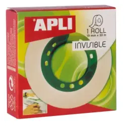 Apli Cinta Adhesiva Invisible 19mm x 33m - Facil de Cortar - Resistente - Ideal para Uso en Oficina - Transparente | Ahorro Impr