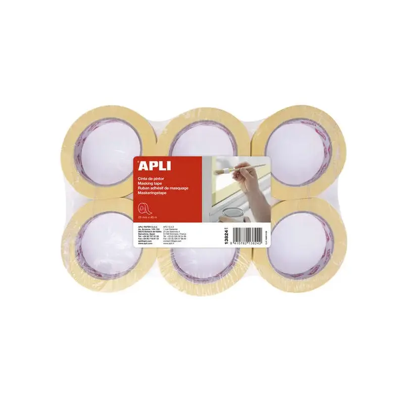 Apli Cinta Pintor 25mm x 45m - Adhesivo de Alta Resistencia - Facil de Cortar - Ideal para Pintura y Decoracion | Ahorro Imprimi