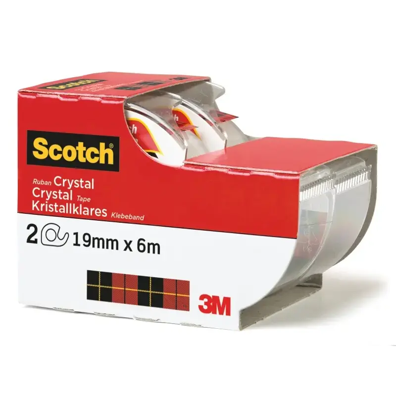 Scotch Crystal Pack de 2 Cintas Adhesivas Invisible - Supertransparente - 19mm x 6m - Color Blanco | Ahorro Imprimiendo