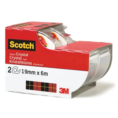 Scotch Crystal Pack de 2 Cintas Adhesivas Invisible - Supertransparente - 19mm x 6m - Color Blanco | Ahorro Imprimiendo