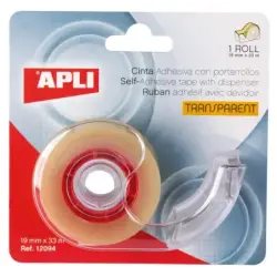 Apli Porta Cinta Home con Cinta Adhesiva Transparente - 19mm x 33m - Facil de Usar y Transportar - Ideal para el Hogar y la Ofic