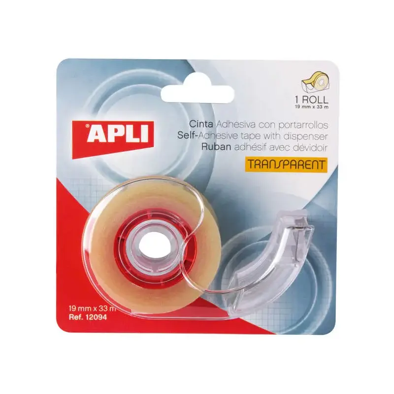 Apli Porta Cinta Home con Cinta Adhesiva Transparente - 19mm x 33m - Facil de Usar y Transportar - Ideal para el Hogar y la Ofic