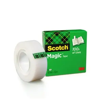 Scotch Magic Tape Cinta Adhesiva Invisible 19mmx33m - Acabado Mate Invisible - Perfecta para Etiquetado - Facil de Usar | Ahorro